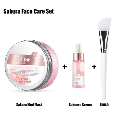Sakura Face Care Set Sakura Mud Mask + Serum Essence for Face and Body Purifying Face Mask for Acne Blackheads and Oily Skin
