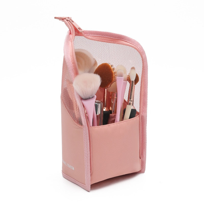 Beyprern 1 Pc Stand Cosmetic Bag For Women Clear Zipper Makeup Bag Travel Female Makeup Brush Holder Organizer Toiletry Bag