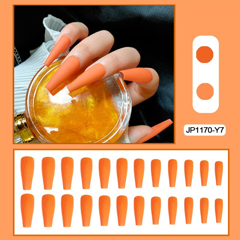 Graduation gifts Nails Art  Pure Color Fake Long Nails With Glue 24pcs/box With Wearable Tools As Gift