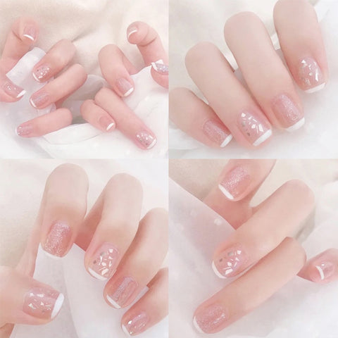 Easter  Short Natural Nude White Red Blue French Nail Tips False Fake Nails Gel Press on Ultra for Manicure Home Office Easy Wear