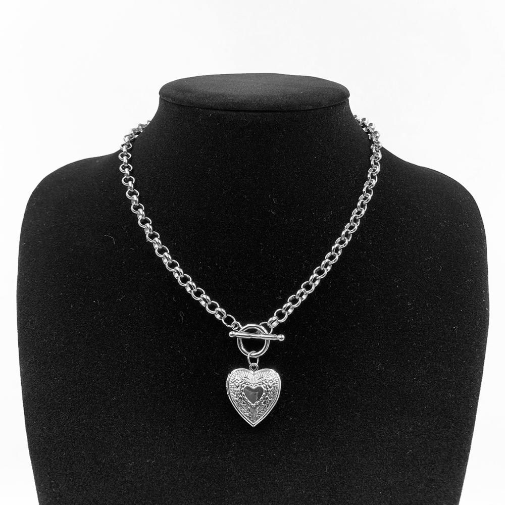 DIEZI 2019 Punk Gold Silver Plated Heart Pendant Necklace For Women Men Vintage Simple Geometric Statement Link Chain Necklace