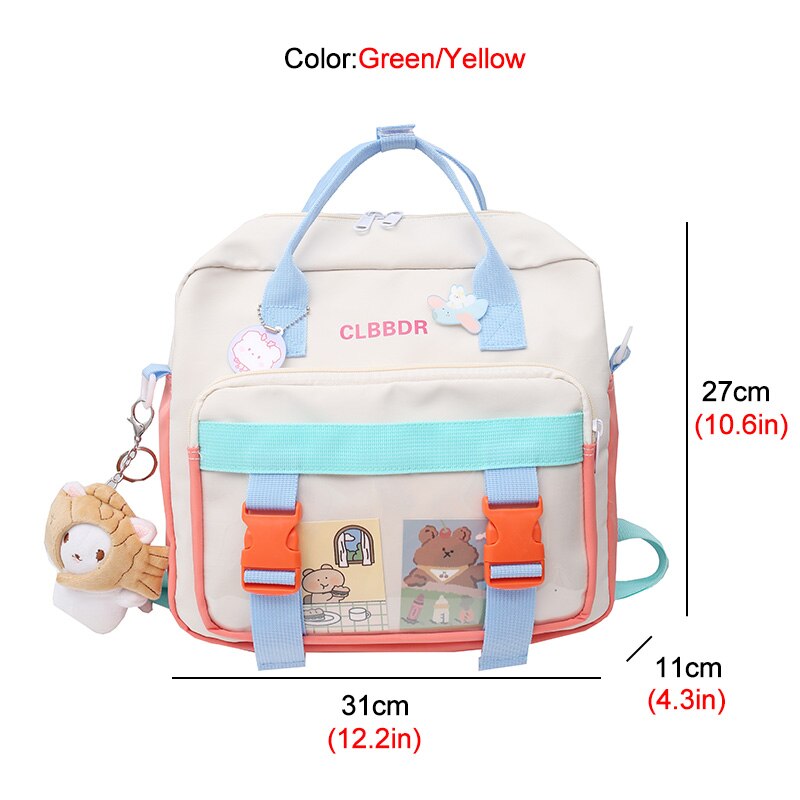 Beyprern 2024 New Multifunction Contrast Color Women Backpack Female Waterproof Nylon Insert Buckle Small Schoolbag Lovely Travel Bag