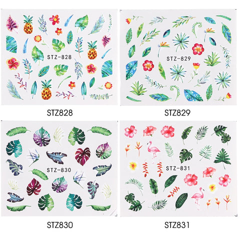 1pcs Water Nail Decal and Sticker Flower Leaf Tree Green Simple Winter Slider for Manicure Nail Art Watermark Tips CHSTZ824-844