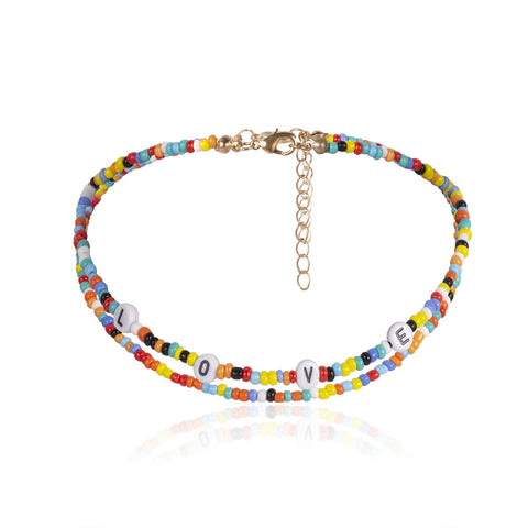DIEZI Multilayer Bohemian Acrylic Beads DIY Necklace For Women Girls Letters Choker Necklace Multicolor Pendant Necklace Jewelry