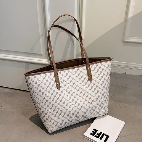 2 Pcs/set Luxury Designer High Capacity Tote Handbag for Women 2022 Trends Brand Designer Striped Shopper Shoulder Shopping Bag
