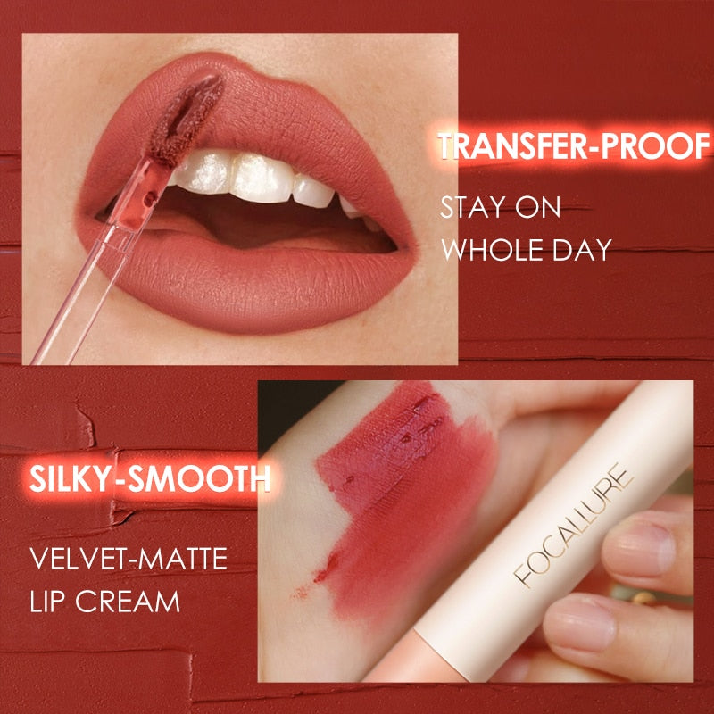 FOCALLURE Velvet Matte Lipstick Lip Gloss Liquid Lip Tint Cream Pigment Long Lasting Silky Texture For Lips Women’s Cosmetics