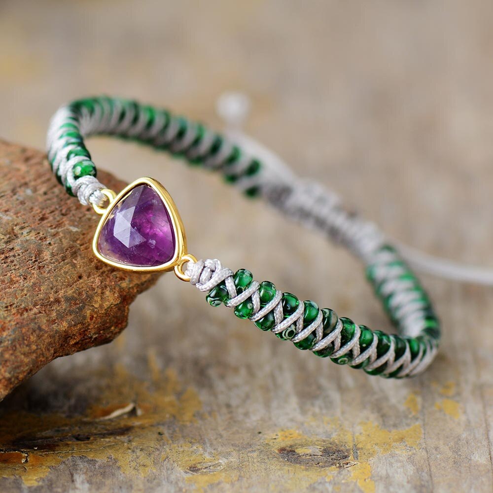 Natural Stone Charm Bracelets Amethysts String Braided Macrame Bracelets Friendship Wrap Bracelet Femme Women Jewelry Wholesale