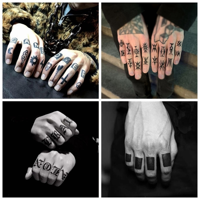 Finger Tattoo Stickers Letter Small Pattern Waterproof Personality Cool Fake Tattoos Men Black Hand Back Temporary Tattoo Women