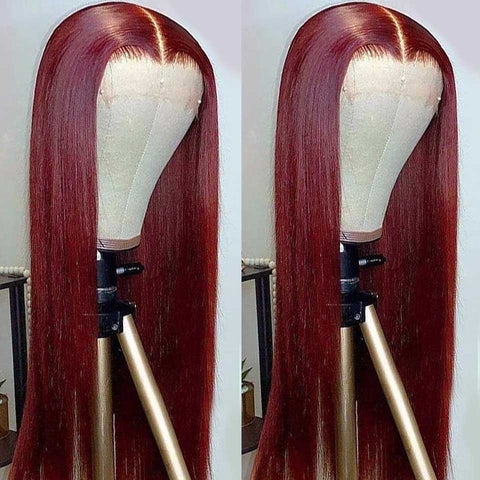 Beyprern Color 99J 13X4 Lace Frontal Wig Bone Straight Malaysian Human Hair Wigs Red Burgundy 34 36 Straight Lace Front Wig Pre Plucked