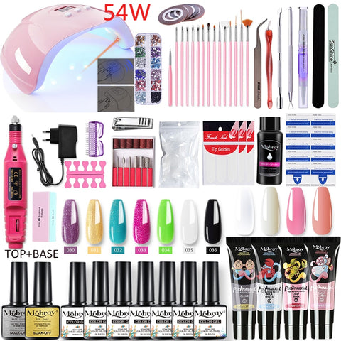 Beyprern 54/36W Lamp Nail Tools Sets For Gel Polish Set For Manicure Nails Art Semi Permanent Gel Varnishes Lacquer Poly Nail UV Gel Kit