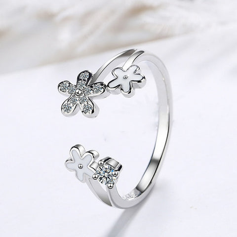 Minimalist Silver Color Open Rings For Women Hollow Rose Flower Leaf Zircon Exquisite Finger Ring Girl Wedding Jewelry Gifts