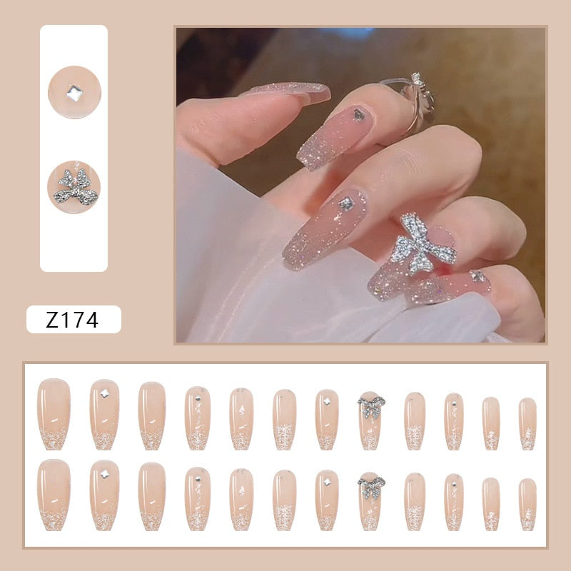 Long Coffin False Nails Grimace Pink French Ballerina Fake Nails Lady ...