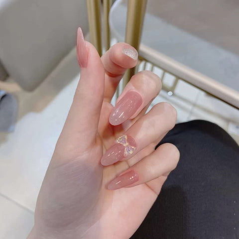 Delicate Kawaii Butterfly Reusable False Nail Solid Color Bow-knot Crystal Nail Artificial Tipsy Fake Nails with Jelly Gum