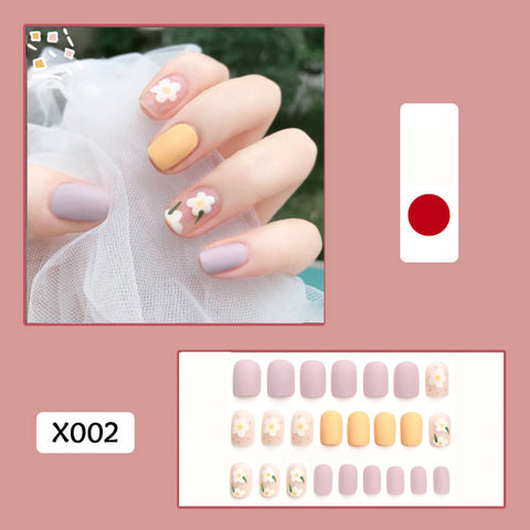 Easter  24pc Small Fresh White Flowers Decorated Frosted Matte Wearable Fake Nails Suitable Fairy Girl Summer Hand Decoration False Nail