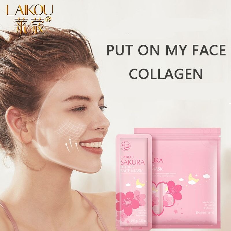 LAIKOU 15Pcs Cherry Blossoms Face Mask Moisturizing Oil Control Shrink Pores Wash-off First Aid Facial Mask Whitening Skin Care