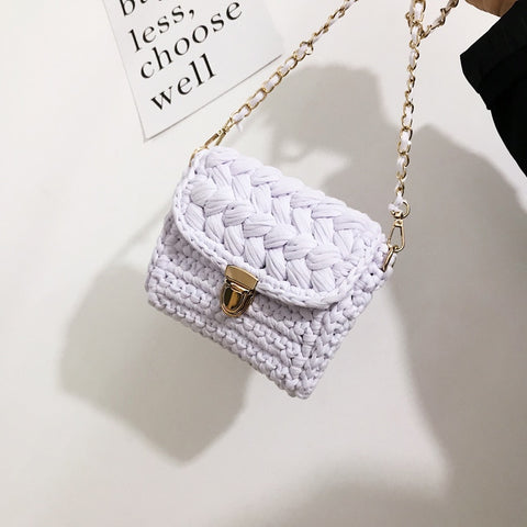 Women's 2022 Bag Cloth Crochet Woven Bag Hand Made Woven Chain Lock Women's Crossbody Single Small Ladies' Shoulder Bag New