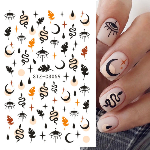 Beyprern Halloween 3D Manicure Nail Sticker Decals Halloween Black Snake Leaf Magic Inspired Funny Nail Art Design For Sliders Decoration CHSTZCS05