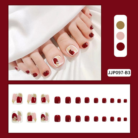 24 Pieces Of Fake Toenails Silver Red High Quality Rhinestone Fake Nails Fake Nails Summer Manicure false toe nails