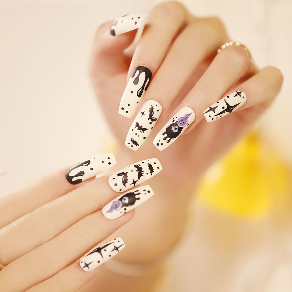 24pcs fake nail with design Biscuit pattern nail art Detachable Coffin False Nails Wearable Ballerina Nails Full Cover Nail Tips
