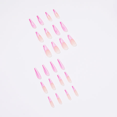 Beyprern Girl Pink Point Fake Long Nails Tips French Press on Nails Coffin Full Cover Ballerina Cross Color Wearable False Nail Wholesale