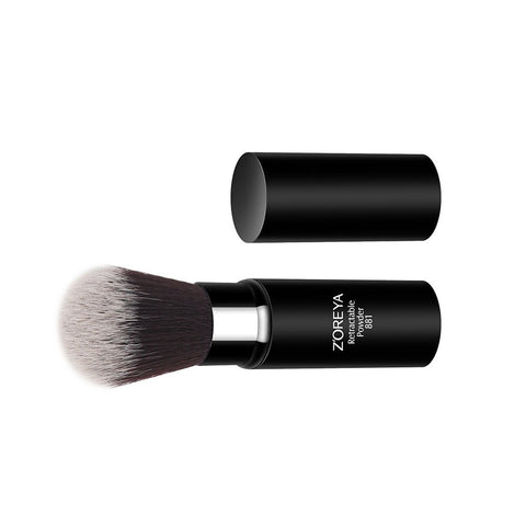Black Retractable Powder Brush Metal Handle Dust-resistant Design Face Brush Professional Face Makeup Brush