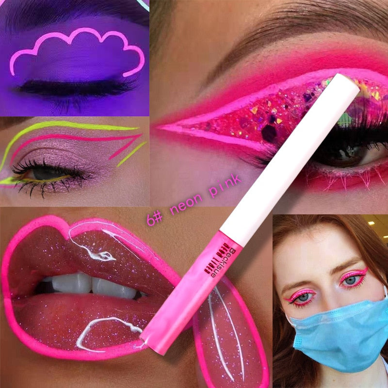 Professional New Shiny Eye Liner Cosmetics Women Pigment Neon Makeup Liquid Glitter UV Eyeliner Fluorescence Beauty Make Up