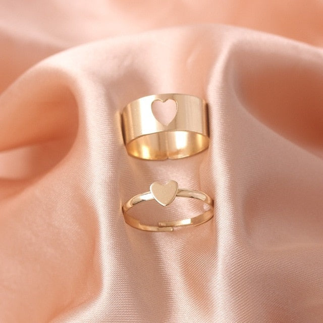 2Pcs Heart Magnet Couple Rings Punk Cuban Chain Charm Paired Rings For Lp Lovers Friend Adjustable Jewelry Party Gift Trend New