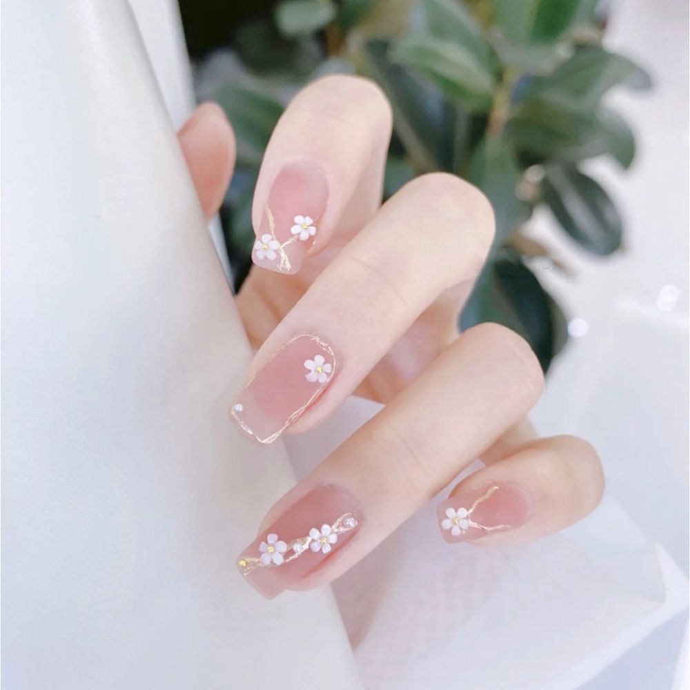 24pcs fake nail with design Coffin Shaped Fake Nails Summer Cute Yellow Flower Pattern Ballet Nails Art with Glue Beauty Acrylic