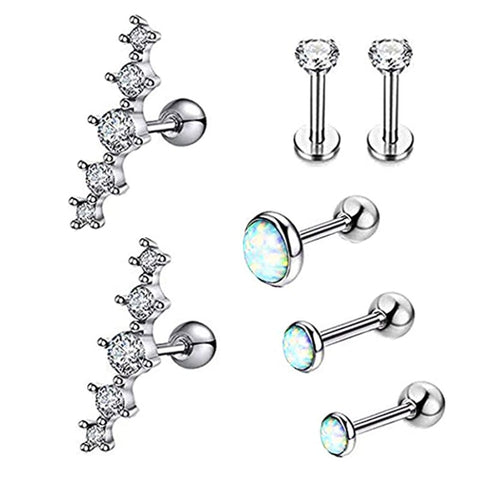 Stainless Steel Crystal Tragus Earring Flower Helix Piercing Stud Lot Cartilage Earring Stud Set Daith Rook Earing Conch Jewelry