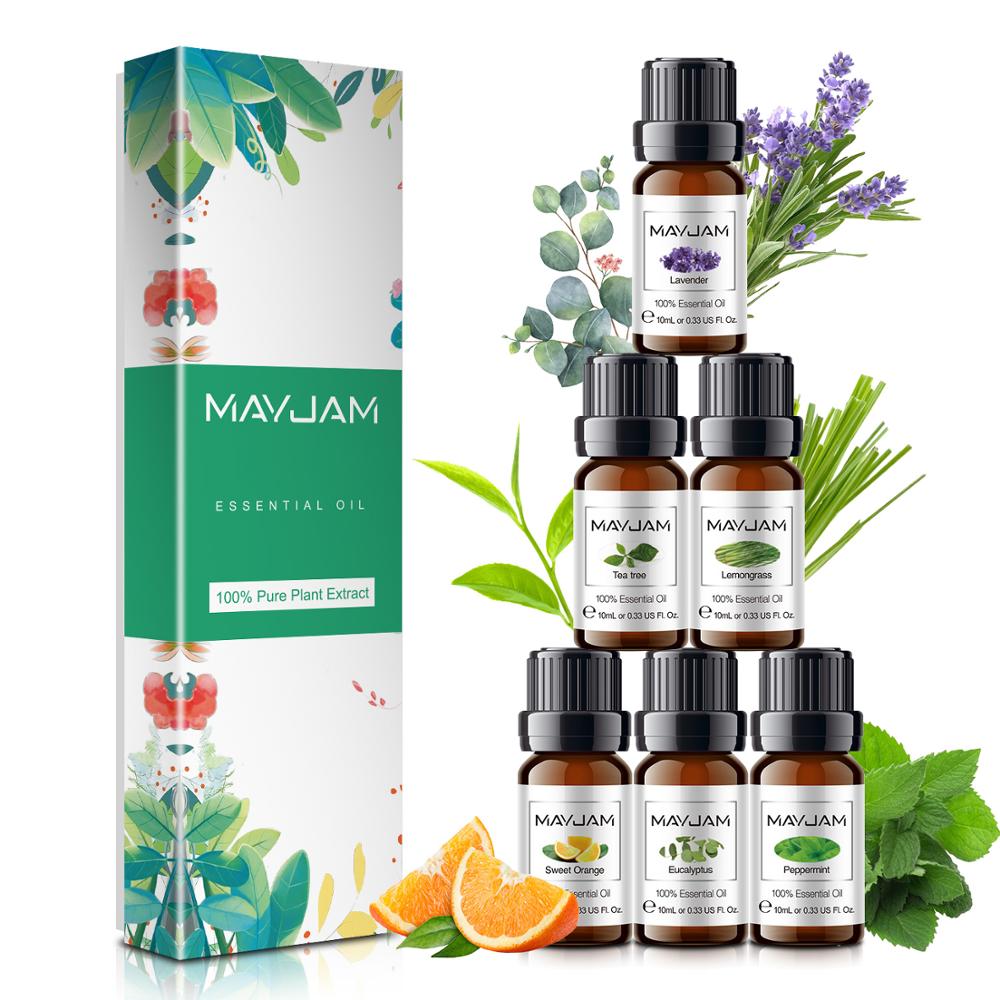 Beyprern 10ML MAYJAM Essential Oils 6Pcs Gift Set Humidifier Aromatherapy Diffusers Lavender Eucalyptus Mint Lemongrass Tea Tree Oil