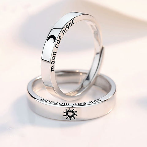 2 Pcs Sun Moon Lover Couple Rings Simple Opening Ring For Couple Men Women Wedding Engagement Promise Valentine's Day Jewelry