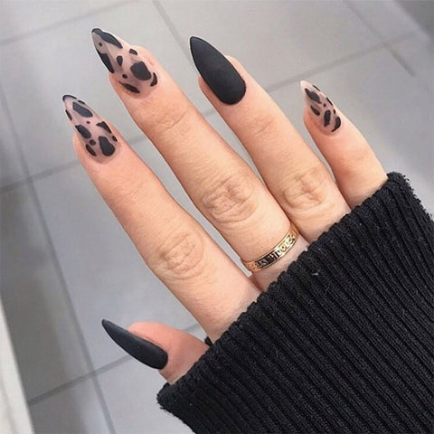 Beyprern 24pcs stiletto false press on nails matte Black color Leopard Wear Finished product wearable full cover acrylic nails products