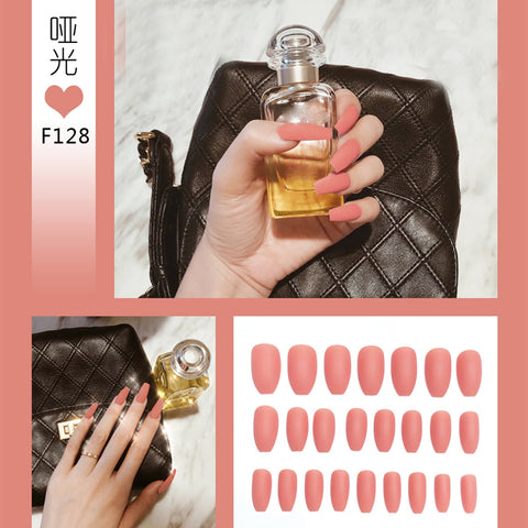 24pcs/box Full Cover fake Press on Nails Matte Yellow Pure Acrylic Frosted Ballerina acrylic for nails for Women and Girls