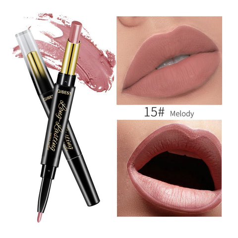 QIBEST 2 in 1 Velvet Matte Lipsticks Pencil Waterproof Lip Liner Contour Sexy Red Lip Tint Long Lasting Lip Pencil Lips Makeup