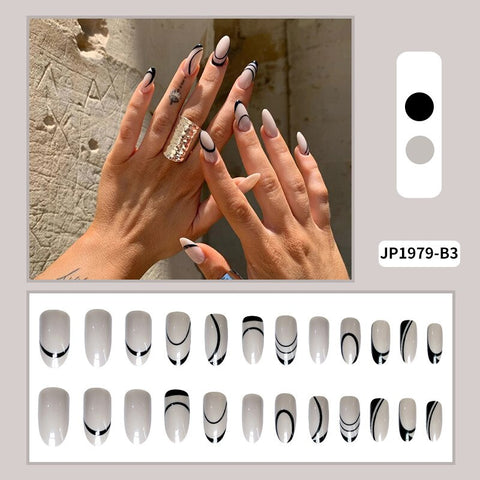 24pcs False Nails Artificial Tips with Glue Full Cover Press on Nails Gradient Color Nail Patch Glitter Fake Nail for Decoration
