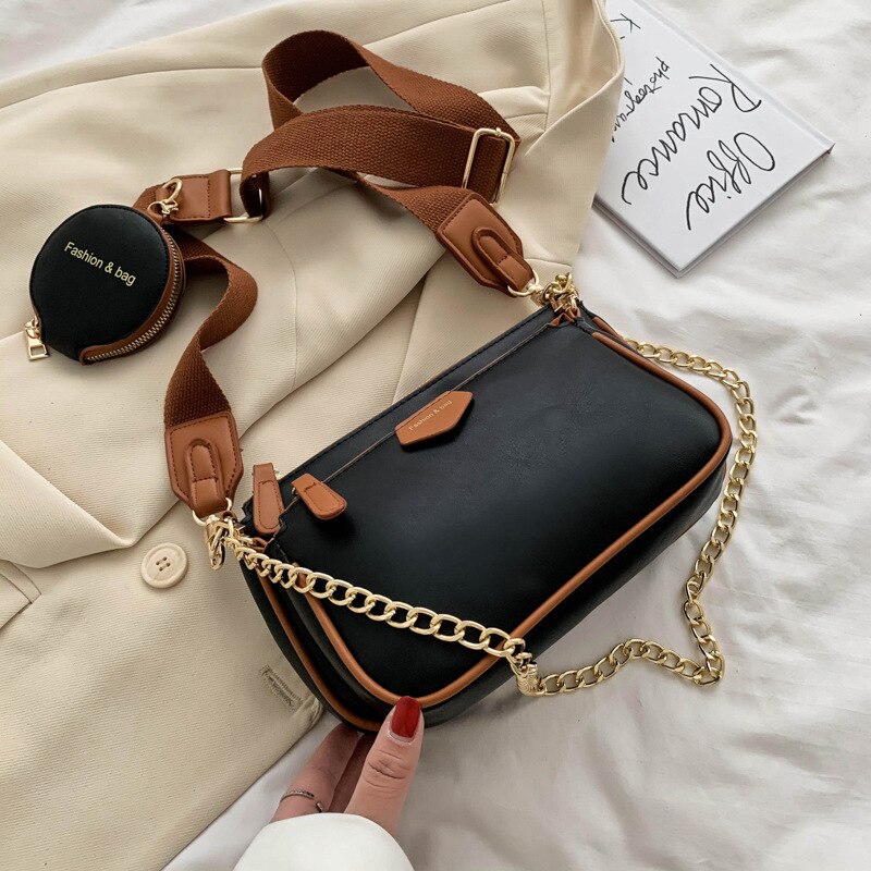 3-in-1 Women Shoulder Bag with Chain PU Leather Crossbody Bags for Women Small Luxury Messenger Bag Women Handbags