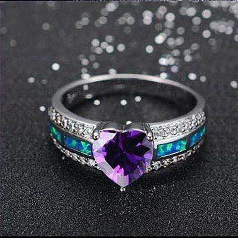2021 trend Women ring Jewelry for women European and American heart-shaped purple zircon ladies ring Black Gold Opal Rings