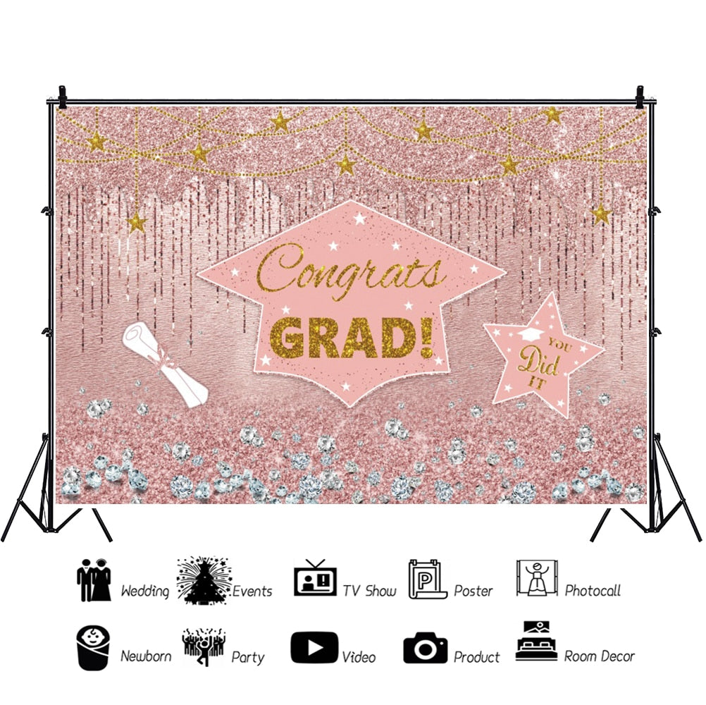 Graduate Grad Glitter Bokeh Spots Photography Backdrop Photocall Bachelor Cap Background Congrats Party Decor Photophone Props
