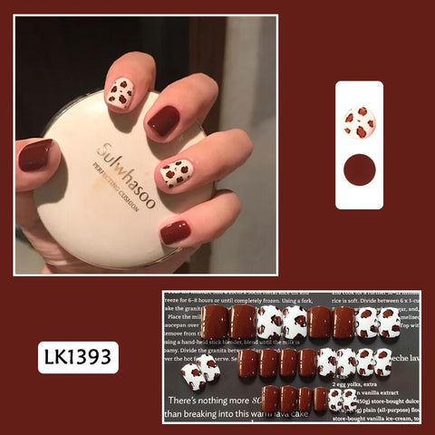 Cartoon Cow Short Fake Nail for Women Wearable Bear Leopard False Nails Full Cover Nail Tips Press On Nails Art Drop Shipping