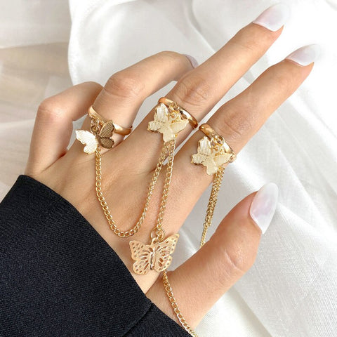 Punk Silver Color Chain Set Of Rings For Girls Women Men Goth Fashion Korean Opening Adjustable Finger Ring Party Jewelry Gifts