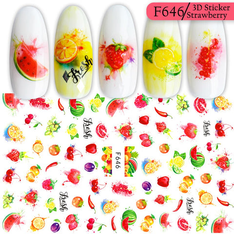 3D Banana Fruit Sticker Sliders for Nails Pineapple Watermelon Pattern Adhesive Decals all for Manicure Summer Tattoo CH1804-1