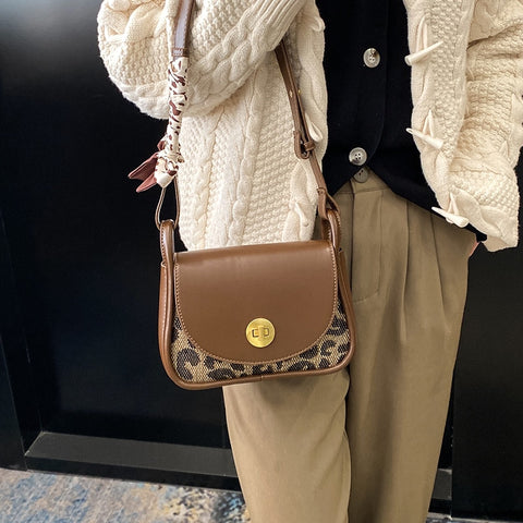 Leopard Print Shoulder Bag for Women PU Leather Trendy Wide Strap Designer Handbags Ladies Luxury Small Woman Handbag