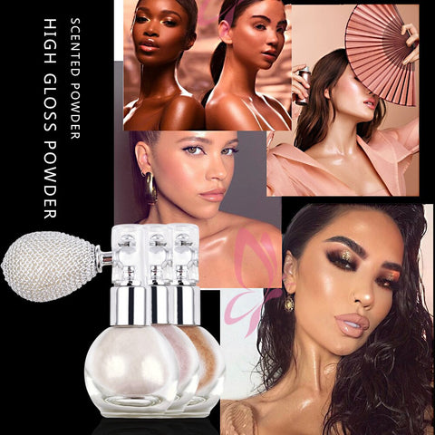 Glitter Highlighter Powder Spray Bottle Brighten Women Makeup Flash Powder Natural Shiny Powder Glass Squeeze Airbag Cosmetic