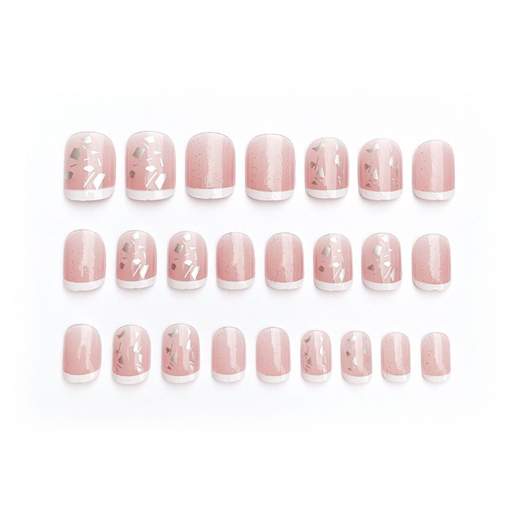24pcs Natural Temperament French Simple Short Style Acrylic Classical Fake Nails With Glue DIY Art Manicure Products