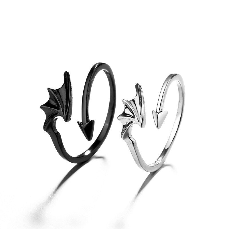 Punk Vintage Evil Wings Rings For Women Men Couple Angel Wing Opening Finger Ring Engagement Wedding Couples Rings Jewelry Gifts