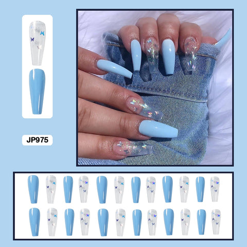 Butterfly Pattern Three-dimensional Butterfly Fairy Nail Art Wearable False Nails With Glue 24pcs/box With DIY Tools