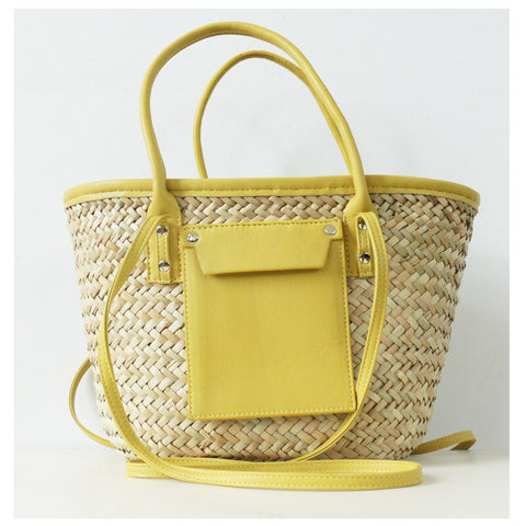 Beyprern Women Shoulder Summer 2023 New Style Retro Woven Vegetable Basket Straw Fashion One-shoulder Portable Dual-use Bag for Ladies