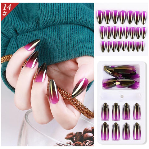 24pcs Detachable False Nails Colorful Stiletto False Nails Wearable Gradient Fake Nails Full Cover Nail Tips Nail Art Accessorie