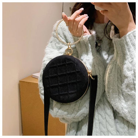Small Round Bag For Women Ring Handle With Diamond Clutch Bag Female  Small Messenger Bag Dinner Party Bag