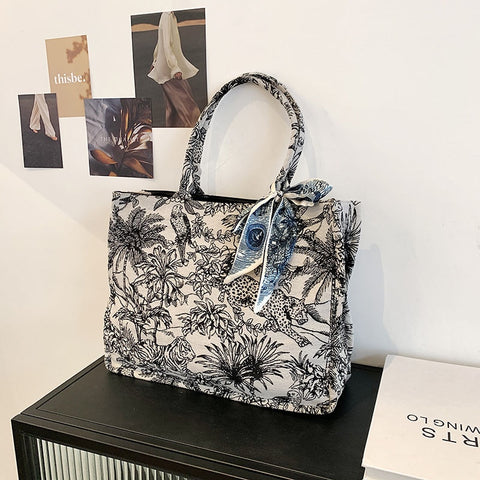 New Elegant Canvas Totes Women Luxury Brand Casual Tote Bag Plaid Big Capacity Handbags Female Stree Shopping Shoulder Bag Purse